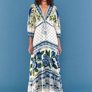 Farm Rio off white macaw flight maxi dress | Size L